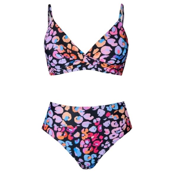 Cupshe Womens 1 Piece Swimsuit XXL Pink Leopard V-Neck Twist Front Cheeky High - Picture 3 of 8